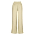 thumbnail image 3 of Penkiiy Pantalon Grand Décontracté Taille Haute Extensible pour Femme, Beige, 3TG, 3 of 6
