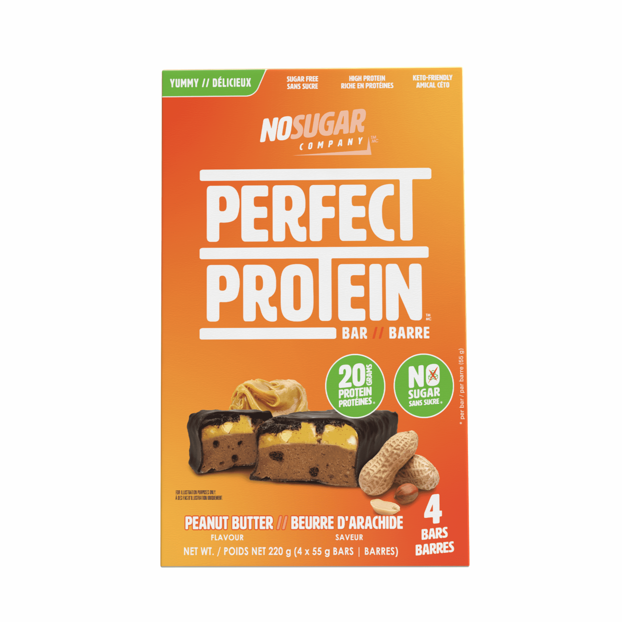 No Sugar, Perfect Protein Peanut Butter Snack Bars, 55 g, 4 Bars