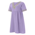 thumbnail image 2 of Contrast Color Loose A-Line Party Dress for Women with Short Sleeves, 2 of 9