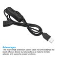 thumbnail image 4 of Unique Bargains USB Extension Cable with ON/Off Switch Extension Power Cords Adapter with LED Indicator Black 2 Pack, 4 of 5