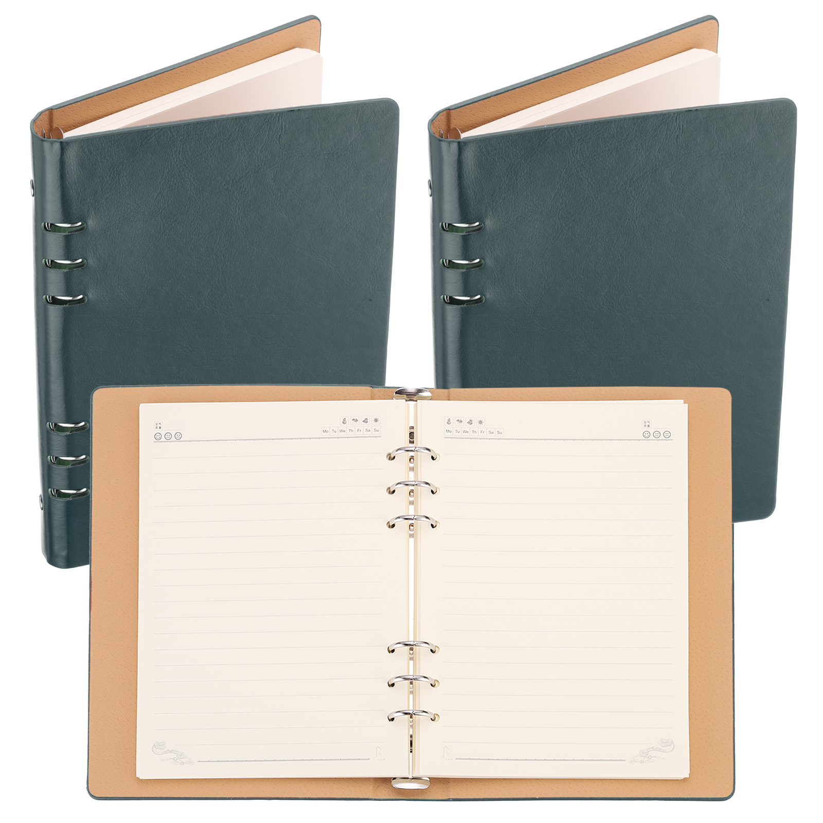 REGALWOVEN 6 Ring Binder Cover, 2 Pack A5 Leather Notebook Binder Loose Leaf Planner with 160 Sheets Paper, Green