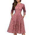 thumbnail image 1 of Robe d'Été Vintage pour Femme, Ligne A, Élégante, Imprimé Floral, Taille Haute, Manches Longues, Robe Soleil, Col Rond, Soirée, Grande Taille, 1 of 2