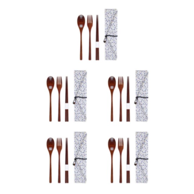 Maytalsory Set School Student Chopstick Fork Spoon Flatware with Storage Bag Type 9 5Set