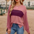 thumbnail image 4 of Amzcrzy Chandail en Molleton Femme Col Rond Manches Longues T-Shirts Décontractés Tunique à Rayures Blocs de Couleur Basiques, 4 of 9