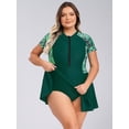 thumbnail image 2 of HULIJA Woman Plus Size Swimwear Short Sleeve Zip Neck One Piece Swimdress Rash Guard Bathing Suits Green XL, 2 of 7