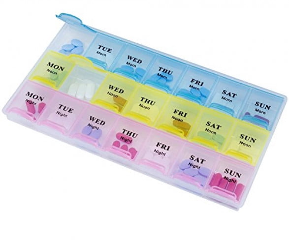 MEDca Weekly Pill Organizer, Three-Times-a-Day - 21-Compartment Portable Medication Planner Pill Box