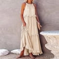thumbnail image 5 of Robes d'Été pour Femmes 2025 Robe Maxi Sans Manches Décontractée Fluide à Volants Élégante Unie Beige TTG, 5 of 5