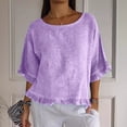 thumbnail image 2 of Plebaso Women's Cotton Linen T-Shirts Ruffle Sleeve Crew Neck Tee Shirts Solid Color Lightweight Tees Tops, 2 of 7