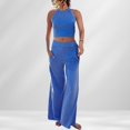 thumbnail image 3 of Ensemble Pantalon 2 Pcs Décontracté Col Rond Poches Tenue de Vacances (Noir S), 3 of 9