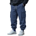 thumbnail image 2 of Yuyuzo Mens Cargo Sweatpants Causal Drawstring Workout Joggers Fleece Solid Color Athletic Pants with Pockets, 2 of 7