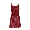 thumbnail image 5 of Tumotour Robes d'Invité de Mariage pour Femmes Été Camisole Formelle Longueur Genou Paillettes Robes Brillantes Bretelles Spaghetti Col Rond Robes de Fête Mini Robe pour Sortir Boîte de Nuit Rendez-Vous Festivals, 5 of 5
