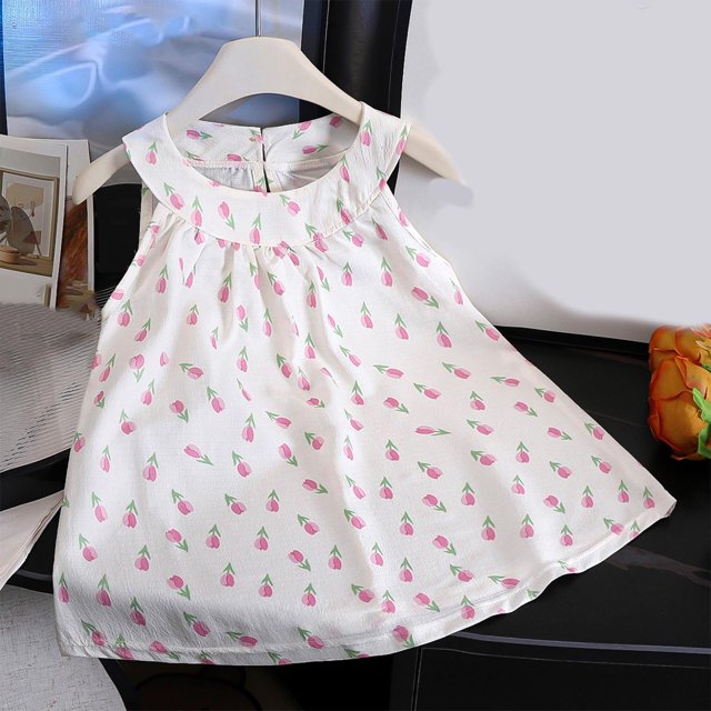Économies d'Été! Robe d'Été pour Enfants, Robes Décontractées pour Filles en Liquidation, Robe Sans Manches à Col Suspendu pour Enfants, Robe d'Été Décontractée à Col Rond