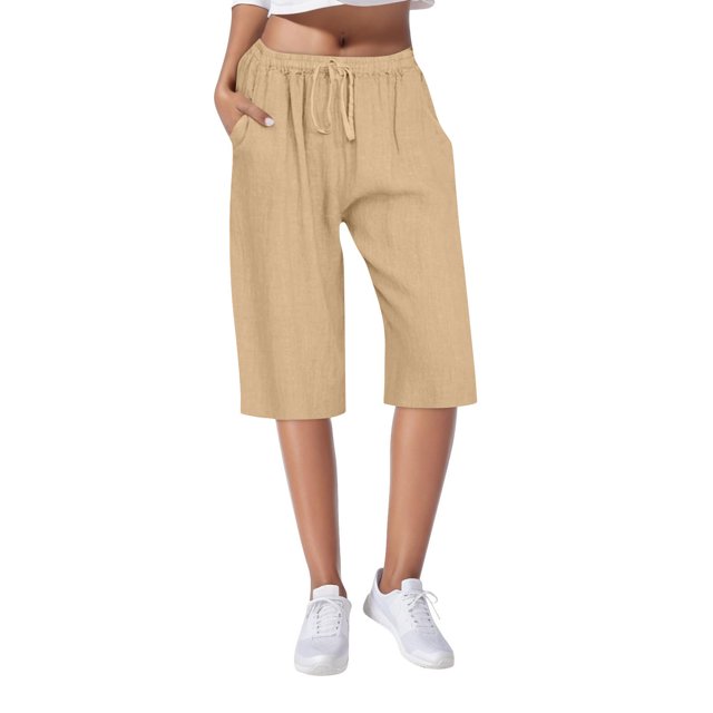 JIUKE Womens Capri Pants Drawstring High Waisted Capris Straight Wide Leg Summer Fitted Cropped Lounge Trousers