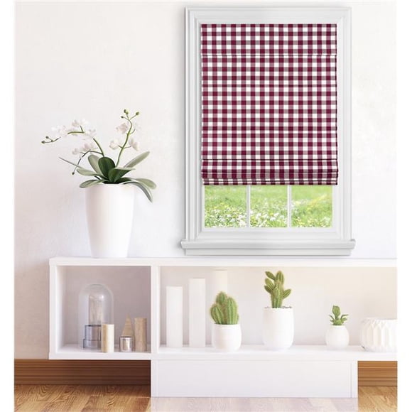 Achim RSBC29BU04 29 x 64 in. Cordless Buffalo Check Roman Window Shade, Burgundy