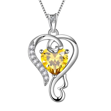 Beautlace Collier Cœur d'Amour en Argent Sterling 925 avec Pendentif Pierre de Naissance de Novembre, Cadeaux de Bijoux pour Femmes et Filles
