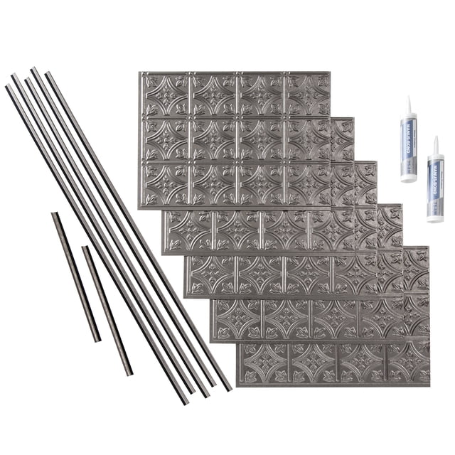 Fasade Decorative Vinyl Backsplash Kit, Galvanized Steel Finish, Covers 15 sq ft
