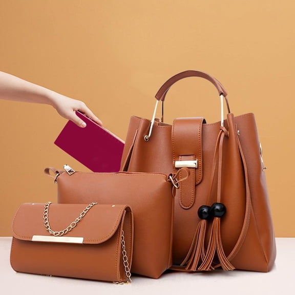 Ensemble de Sacs à Main pour Femmes, Sac Fourre-Tout 3 Pcs, Pochette, Détail à Franges, Poignée Supérieure, Sacs à Bandoulière, Utilisation Quotidienne Élégante, Matériau Synthétique Durable, pour Bureau Voyage Occasions Sociales Hzhnb