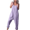 thumbnail image 1 of Mrat Salopettes pour Femmes en Coton et Lin Combinaisons à Col en V Sans Manches Barboteuses Amples Décontractées Amples Unies Combinaison avec Poches P-15 Violet m, 1 of 7