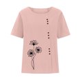 thumbnail image 4 of Pisexur T-Shirts d'Été en Coton et Lin pour Femmes Tops 2024 Mode Graphique Pissenlit Ample Décontracté Blouse d'Été Col Rond Manches Courtes Tops, 4 of 5