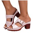 thumbnail image 1 of Sandales à Talons Épais Découpées pour Femmes, Bride à Boucle Ajustable, Mules à Bout Ouvert, Chaussures à Enfiler Rétro pour Robe, Beige, Taille 8,5, 1 of 8