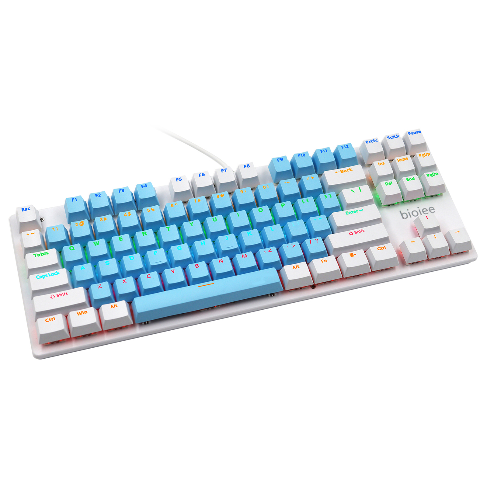 biojee Wired 87-Key Mechanical Gaming Keyboard Rainbow Backlit Keyboard For Windows PC Laptop for Game