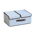 thumbnail image 1 of Foldable Fabric Storage Cube With PU Leather Handles Decorative Lidded Linen Organizer For Home Textile Clothes And Accessories, 1 of 3