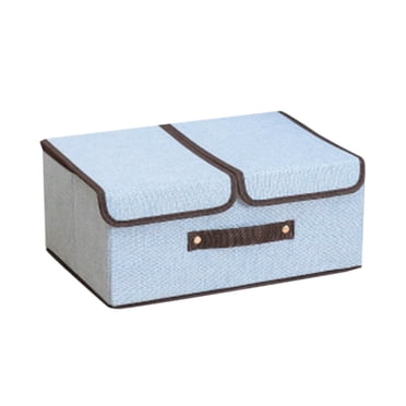 WIFKLSIIPG Storage with Lids Fabric Foldable Clothes Storage Cube with PU Leather Handles Board Decorative Foldable Lidded Cotton Linen Storage Cubes Home(Blue)