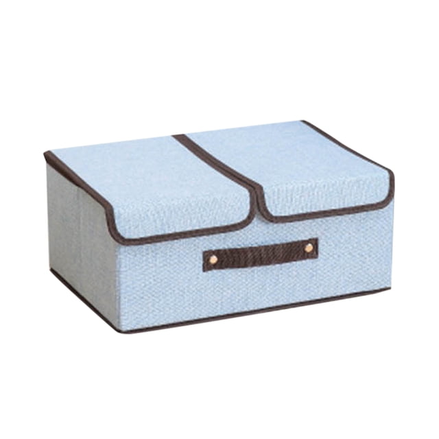 Foldable Fabric Storage Cube With PU Leather Handles Decorative Lidded Linen Organizer For Home Textile Clothes And Accessories