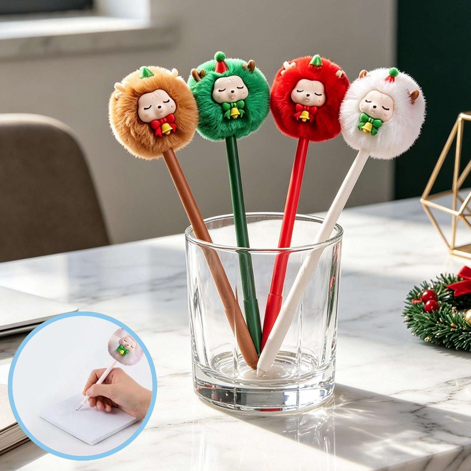 Vacemry SchoolStarting Season Teen Stationery Plushes Ball Gel Pens, Cartoon Plush Ballpoint Pens 0.5mm Black Ink Writing Pens, Cute Novelty Pens For Classroom Office Study Assignment Homework