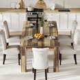 thumbnail image 4 of 71" Long Dining Table for 6-8, Large Farmhouse Rectangular Kitchen Dining Room Table, Wooden, Thick Frame & Sturdy Triangular Legs, Wood Strip Base for Dinner, Kitchen, Office, Rustic Brown, 4 of 7