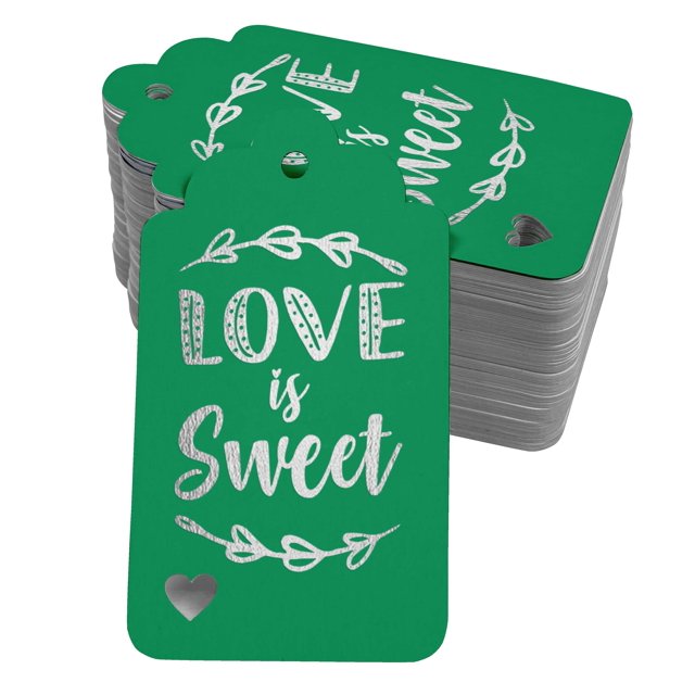 Inkdotpot Real Silver Foil Love Is Sweet Wedding Tags Favor Hang Paper Tags 100 Pack