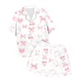 thumbnail image 4 of Hiiyo Pyjama pour Filles à Imprimé Nœud, Chemise à Manches Courtes à Boutons, Short, Tenue de Nuit, Pyjama, Tailles 2-13, 4 of 4