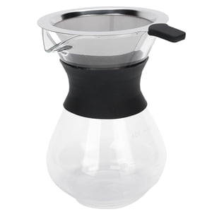 Stainless Steel Filter Pour Over Coffee Maker Set, Borosilicate Glass Manual Drip Pot with Silicone Drip Port and Reusable Mesh Filter, Coffee Accessory for Coffee Lovers