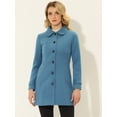 thumbnail image 3 of INSPIRE CHIC Manteau Long d'Hiver pour Femme à Col Peter Pan, à Simple Boutonnage, Bleu Uni, TP, 3 of 5