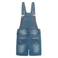 thumbnail image 2 of KIDSCOOL SPACE Shorts pour Filles, Shortalls d'Été en Denim Extensible Déchiré, Bleu Clair, 7-8 Ans, 2 of 7