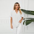 thumbnail image 2 of FJUCHAI Womens Shirts V Neck Short Sleeve Buttons Tops Tee Solid Color Blouse Loose Fit S-XXL, 2 of 9