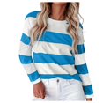 thumbnail image 1 of WEIYLL T-Shirts Chemises pour Femmes Manches Longues Rayé Col Rond à Blocs de Couleur Blouse Bleu Clair Tailles TG, 1 of 5