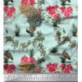 thumbnail image 1 of Soimoi Polyester Crepe Fabric Leaves,Floral & Peacock Bird Decor Fabric Printed Yard 42 Inch Wide, 1 of 2