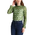 thumbnail image 1 of INSPIRE CHIC Women's Crochet Lace See Through Floral Ruffle Neck Blouse S Green-1, 1 of 7
