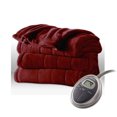 thumbnail image 1 of Sunbeam Channeled Velvet Plush Electric Heated Blanket Full Garnet Red, 1 of 1