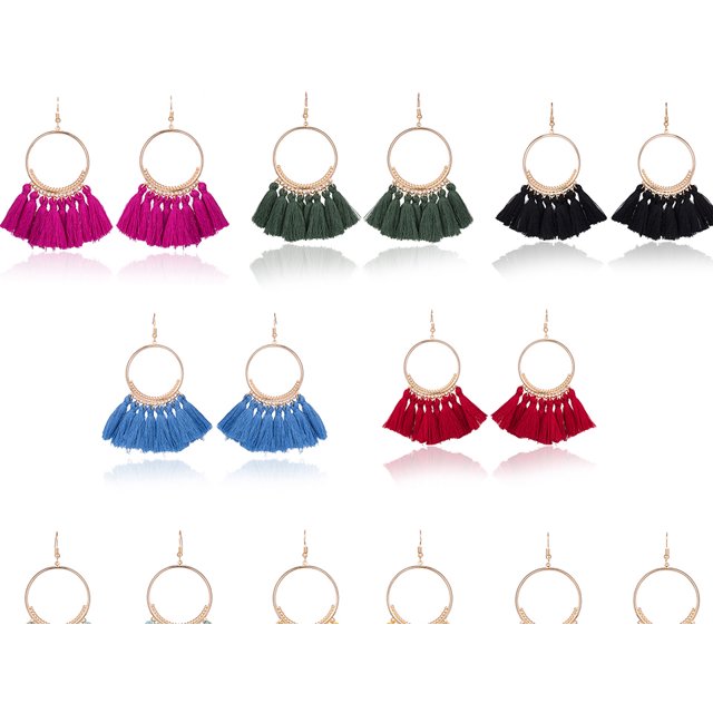 Women Fashion Bohemian Ethnic Fringed Tassel Tassel Drop Earrings ...
