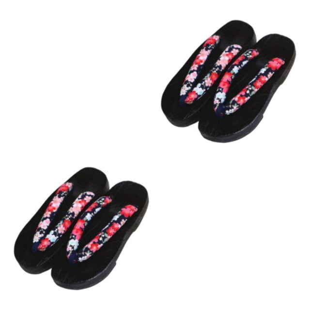 Baohd Japanese Clogs Slippers Geta Sandals Flops for Men Women Stylish and Comfortable Black Round Size 36 2Set