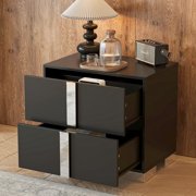 Euroco Wood 2 Drawers Nightstand, Mirror Design Bedside Table for Bedroom, Black