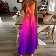 Elvqul Womens Sleeveless Dresses Summer V Neck Maxi Dresses Loose Gradient Hot Pink Cami Dress for Women 2026