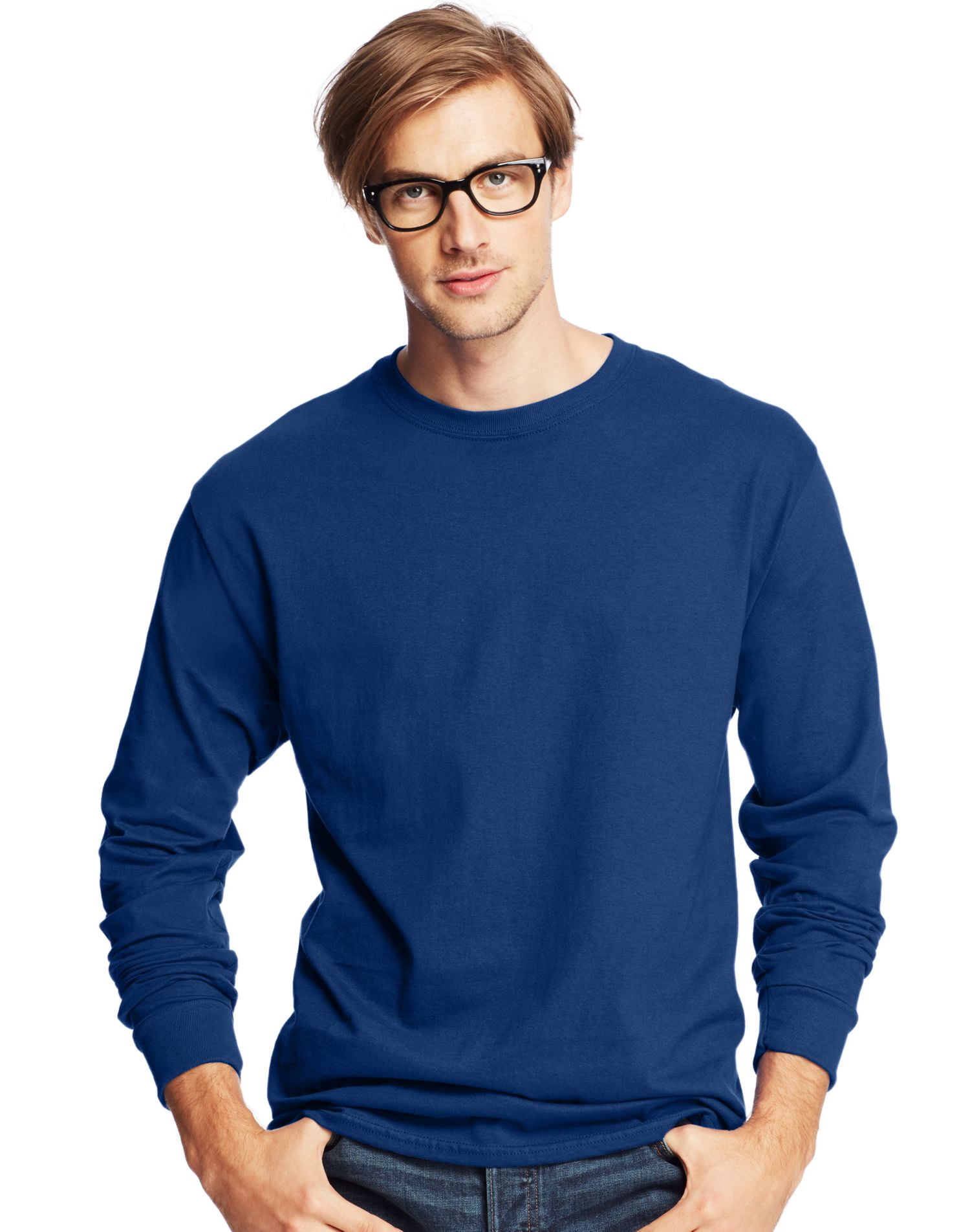 Hanes T-Shirts à Manches Longues à Col Ras du Cou ComfortSoft pour Hommes, Lot de 4, 3TG, Bleu Royal Foncé