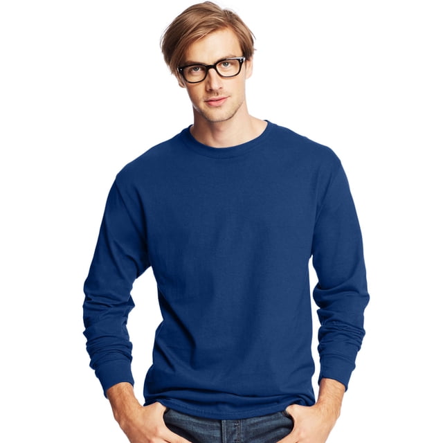 Hanes T-Shirts à Manches Longues à Col Ras du Cou ComfortSoft pour Hommes, Lot de 4, S, Bleu Royal Foncé