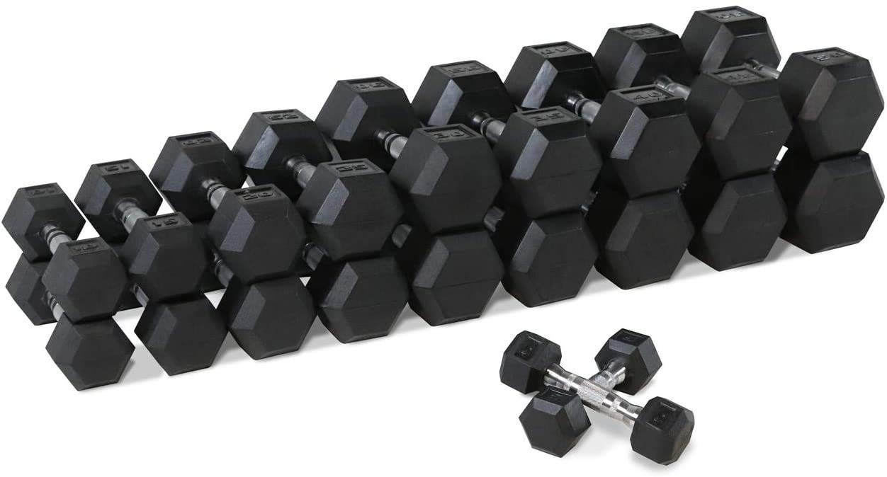WF Athletic Supply Rubber Coated Hex Dumbbell Set Non-Slip Hex Shape for Muscle Toning, Strength Building, Weight Loss - Multiple Choices Available (e. 550LB Dumbbells Set)
