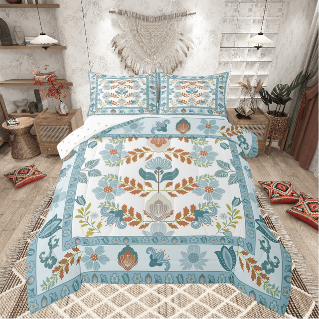 Erosebridal Exotic Style Bedding Twin Comforter Set,Bohemian Boho Down Comforter,Flower Decor,Reversible,Lightweight,2-Piece