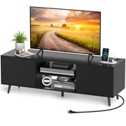 Costway Meuble TV pour Téléviseurs de 60 po, Table Console Médias de Style Mi-siècle avec Étagère Ajustable Noir