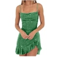 thumbnail image 4 of Tumotour Robes d'Invité de Mariage pour Femmes Été Camisole Formelle Longueur Genou Paillettes Robes Brillantes Bretelles Spaghetti Col Rond Robes de Fête Mini Robe pour Sortir Boîte de Nuit Rendez-Vous Festivals, 4 of 5